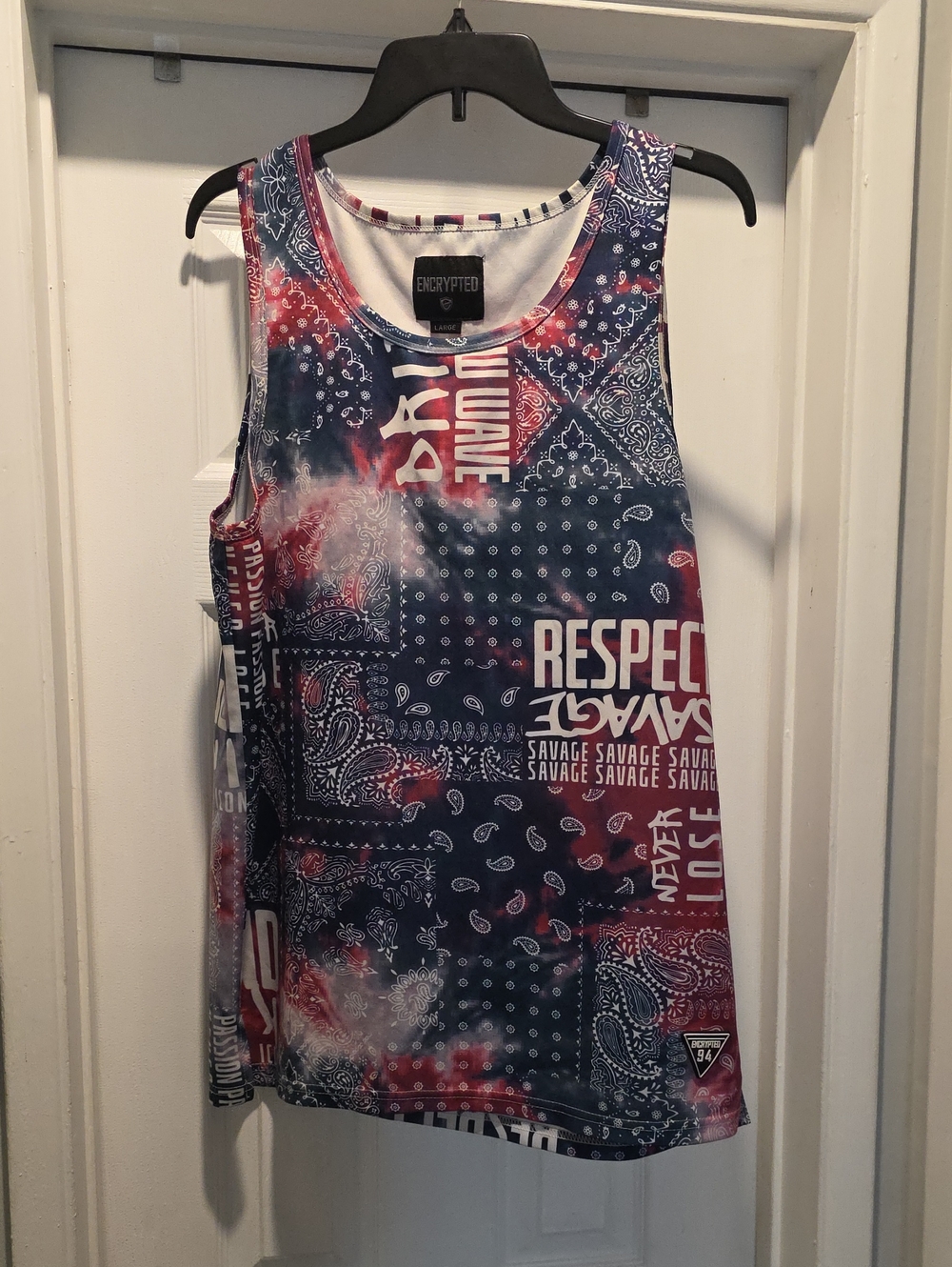 Encrypted Tank Top - Red, White & Blue Bandana Print
